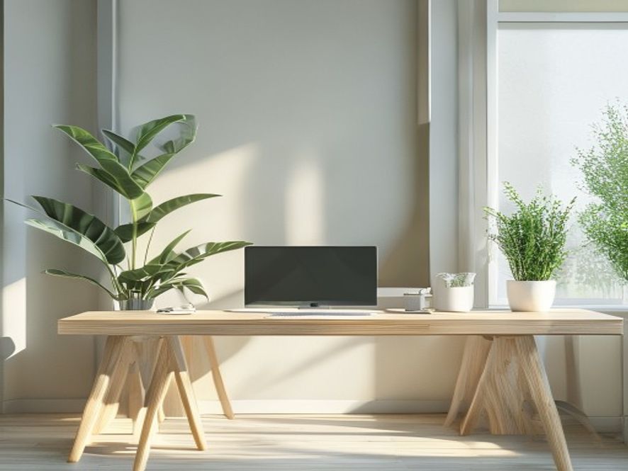 Bloomcleanse workspace Modern office workspace with plants and natural light